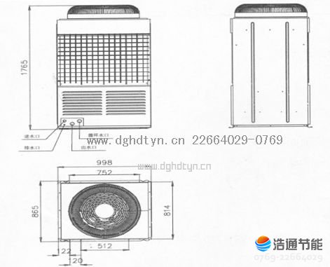 美的空气能热泵RSJ-380/S-820、RSJ-3S0/S-820-B、RSJ-380/S-820-C、RSJ-300/S-820、RSJ-300/S-820-B(C)、RSJ-300/S-820-C外形尺寸