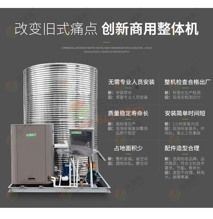 美的商用空气能热泵一体机3匹3吨/2吨改变旧式痛点